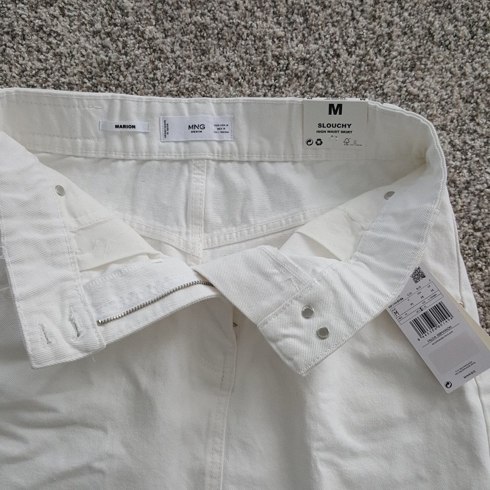 NEW MANGO Denim Skirt Pocket White Size M 100% cotton - Picture 4 of 16